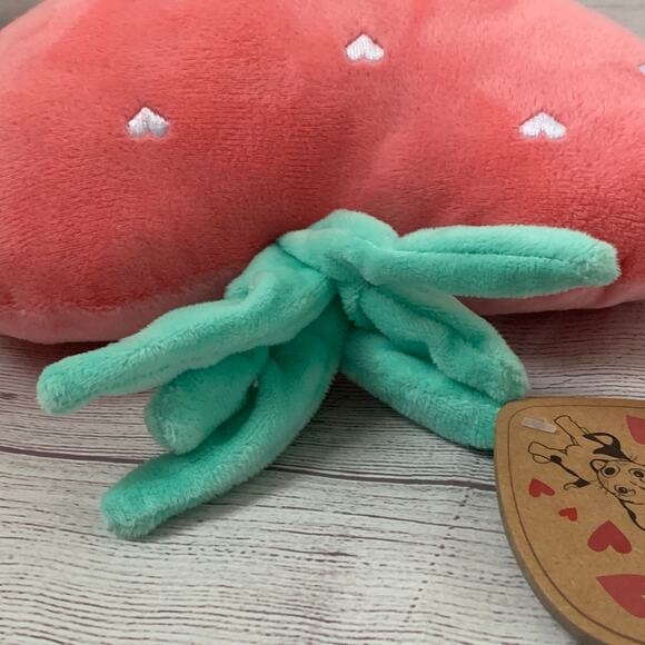 Pally Paws Pink Heart Shaped Strawberry Plush Dog Toy with Embroidered Hearts - Picture 8 of 12